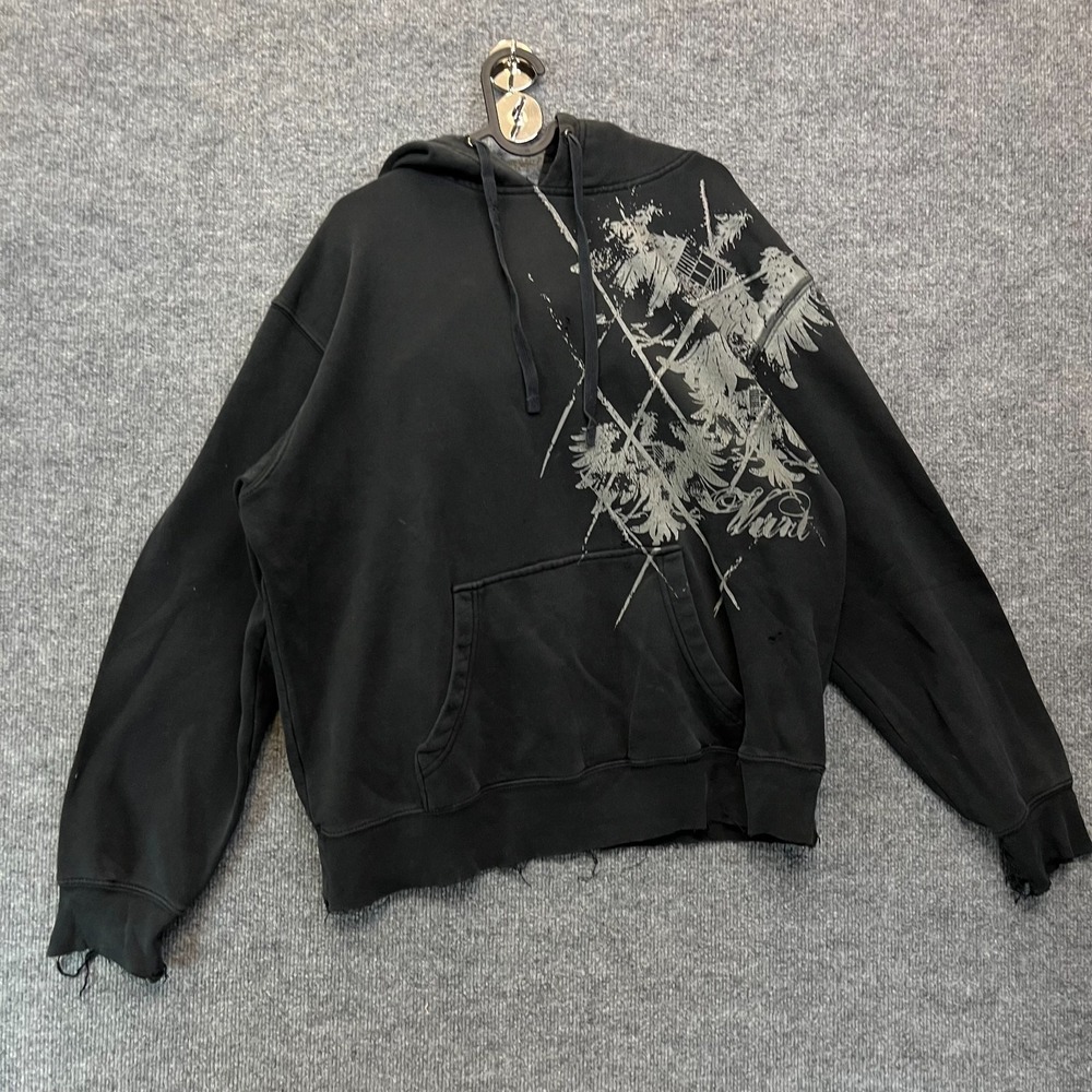 Vurt Hoodie Mens Black‎ Graphic Long Sleeve Pullover Streetwear Y2k Size Large